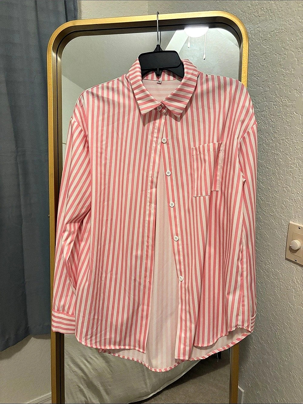 SHEIN Striped Button Down in Pink & White Like New
